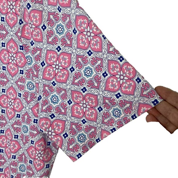 Talbots Women's Scalloped Neck Knit Top Sz 2X Geometric Print Pink Blue White - Picture 3 of 7